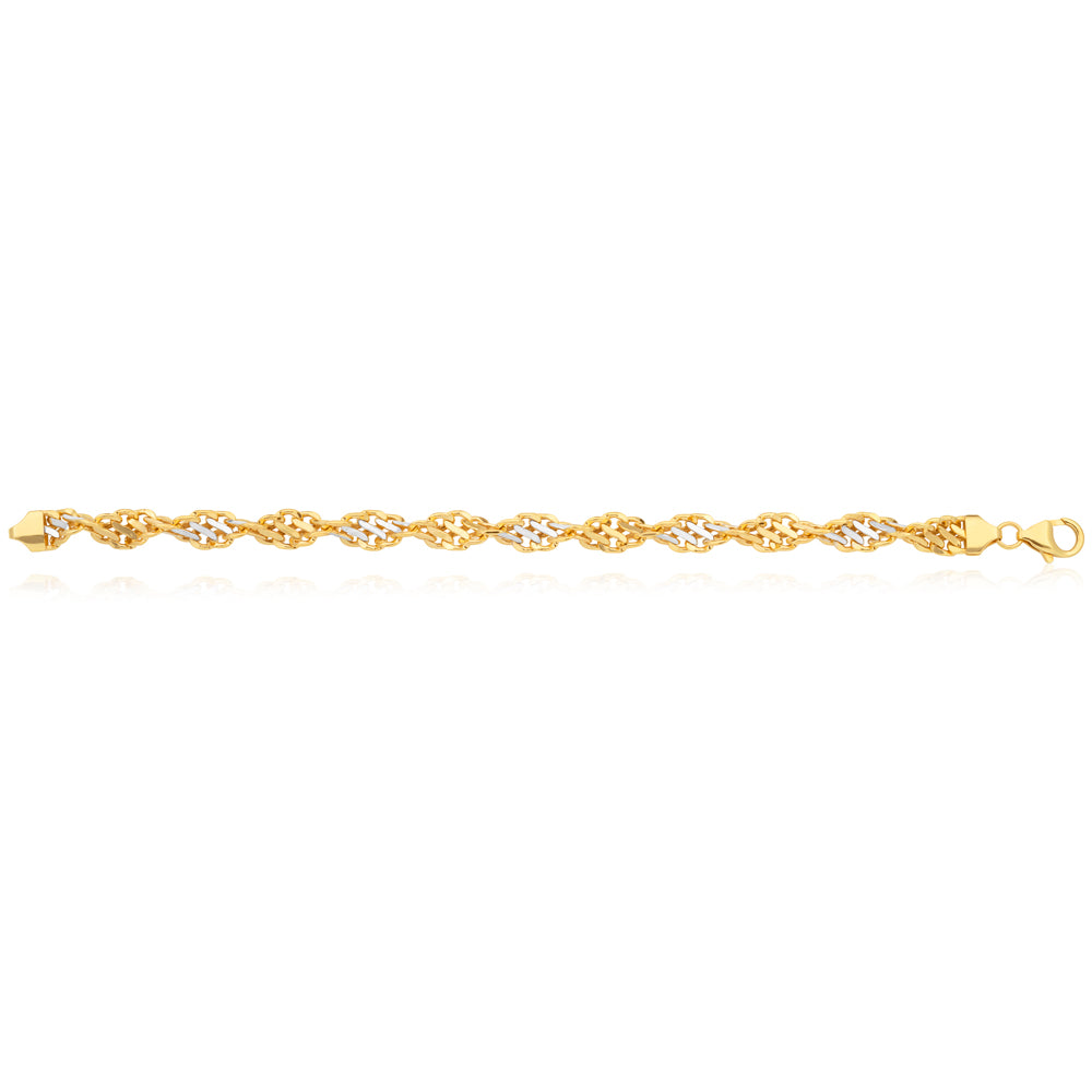 19cm 9ct Two-Tone Gold Filled Singapore Link Bracelet with Elegant Design