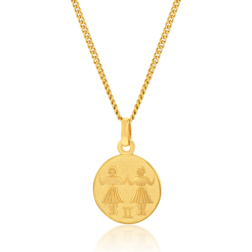 Stylish 9ct Yellow Gold Zodiac Gemini Pendant for Proud Geminis