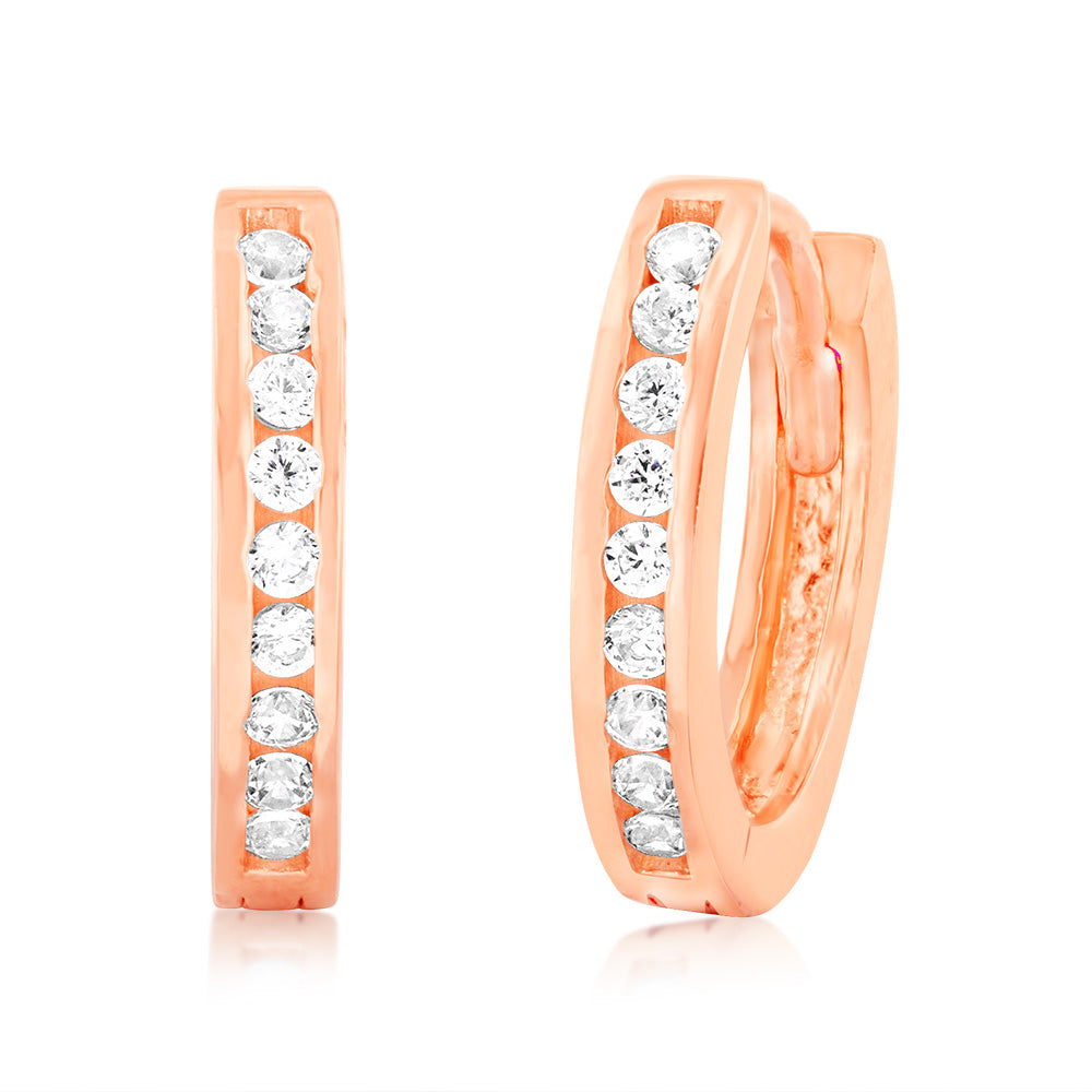 Stunning 9ct Rose Gold 8mm Hoop Earrings with Cubic Zirconia