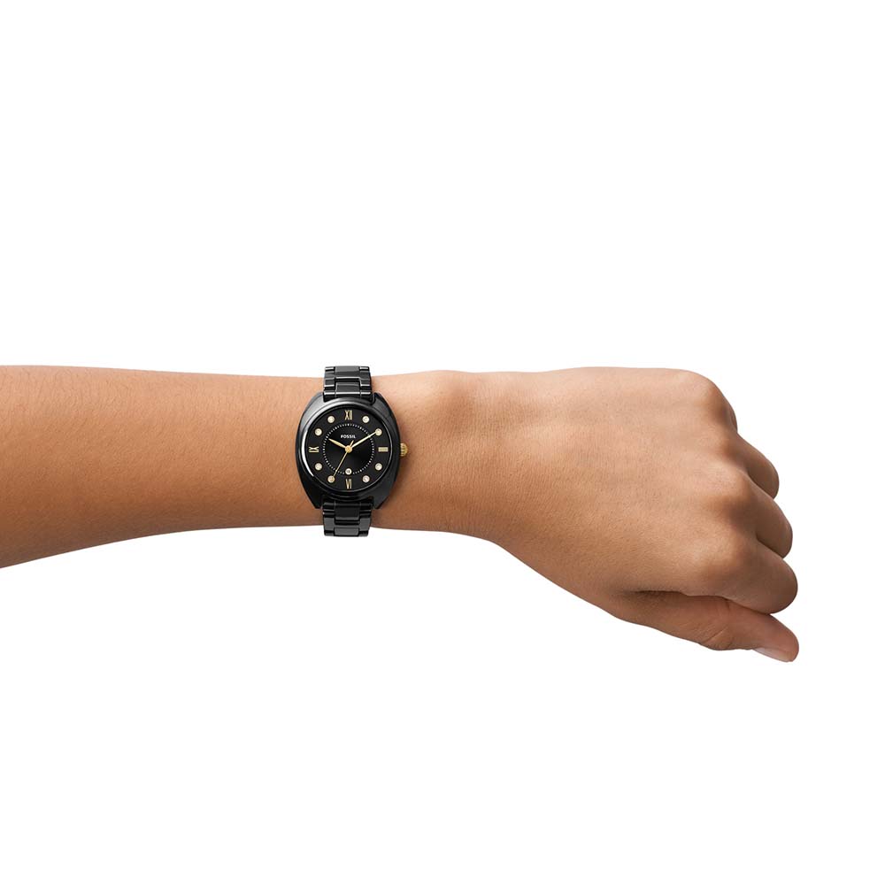 Fossil Women's All-Black Ceramic Watch with Gold Accents - Gabby CE1114