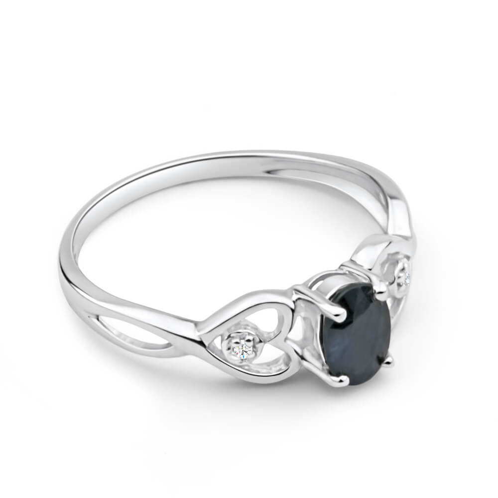 Stunning 9ct White Gold Ring with Diamond Pair and Natural Blue Sapphire