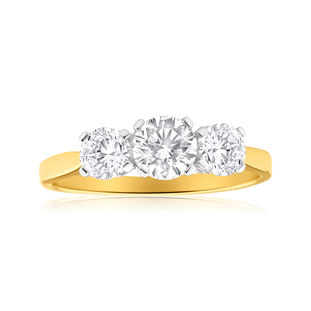 Exquisite 9ct Yellow Gold Ring with Trilogy Cubic Zirconia Stones