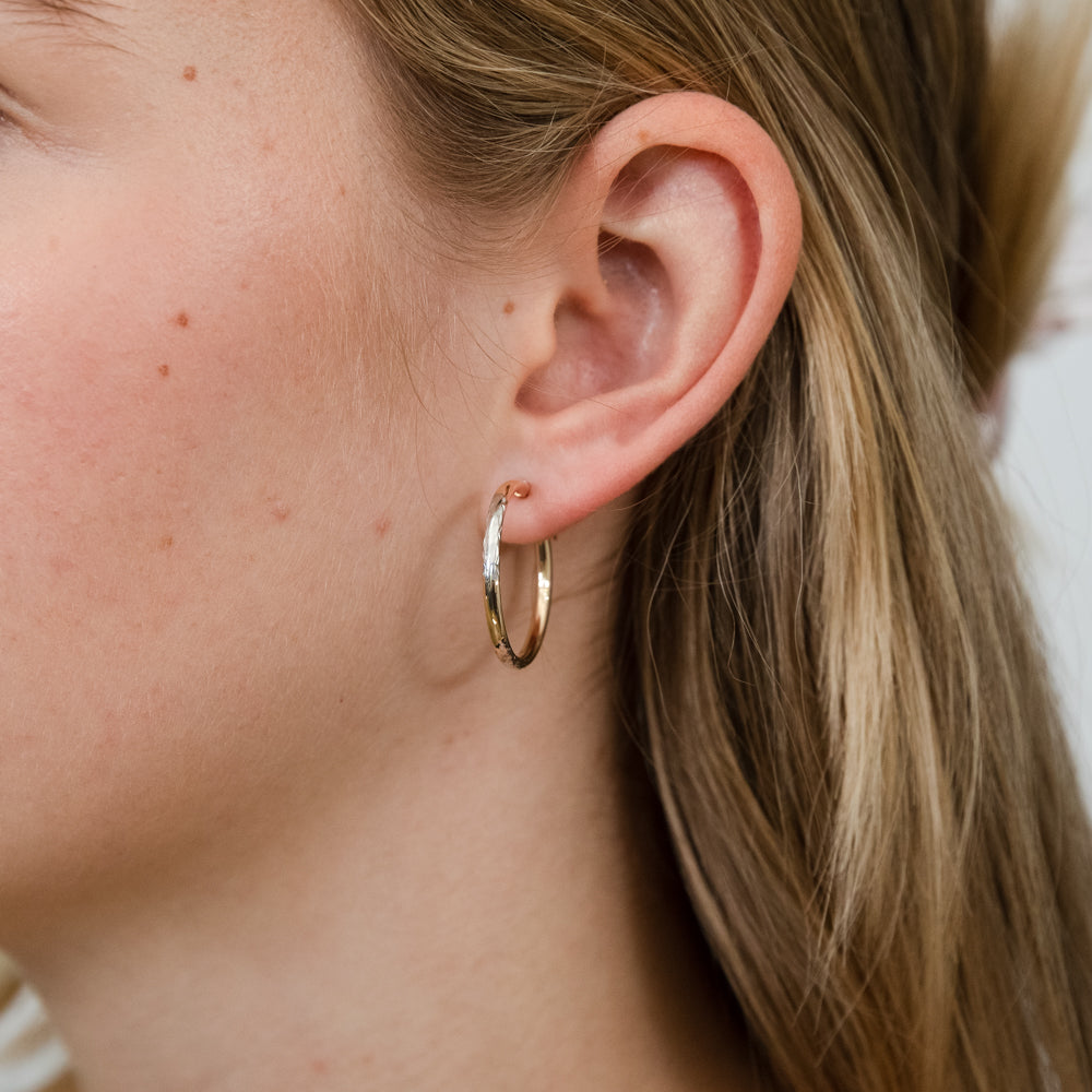 20mm 9ct Two-Tone White and Yellow Gold Double-Side Diamond-Cut Hoop Earrings