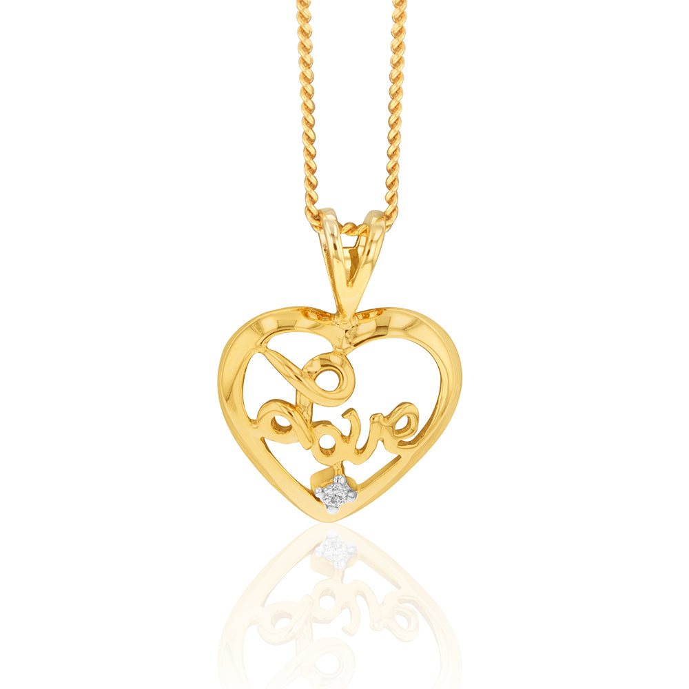Stunning 9ct Yellow Gold Zirconia-Embedded 'Love' Heart-Shaped Pendant for Jewelry Lovers