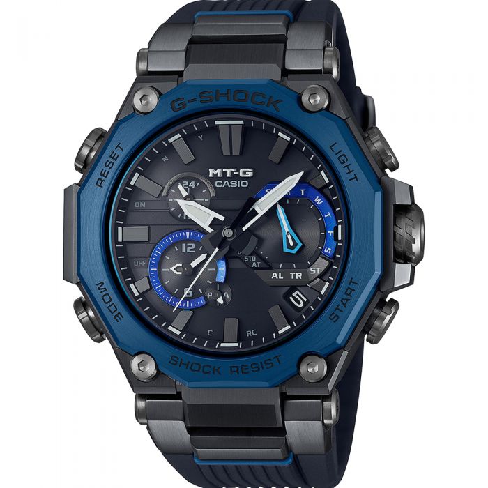 G-Shock MT-G Series MTG-B2000B-1A Solar-Powered Watch in Striking Black and Blue Color Scheme