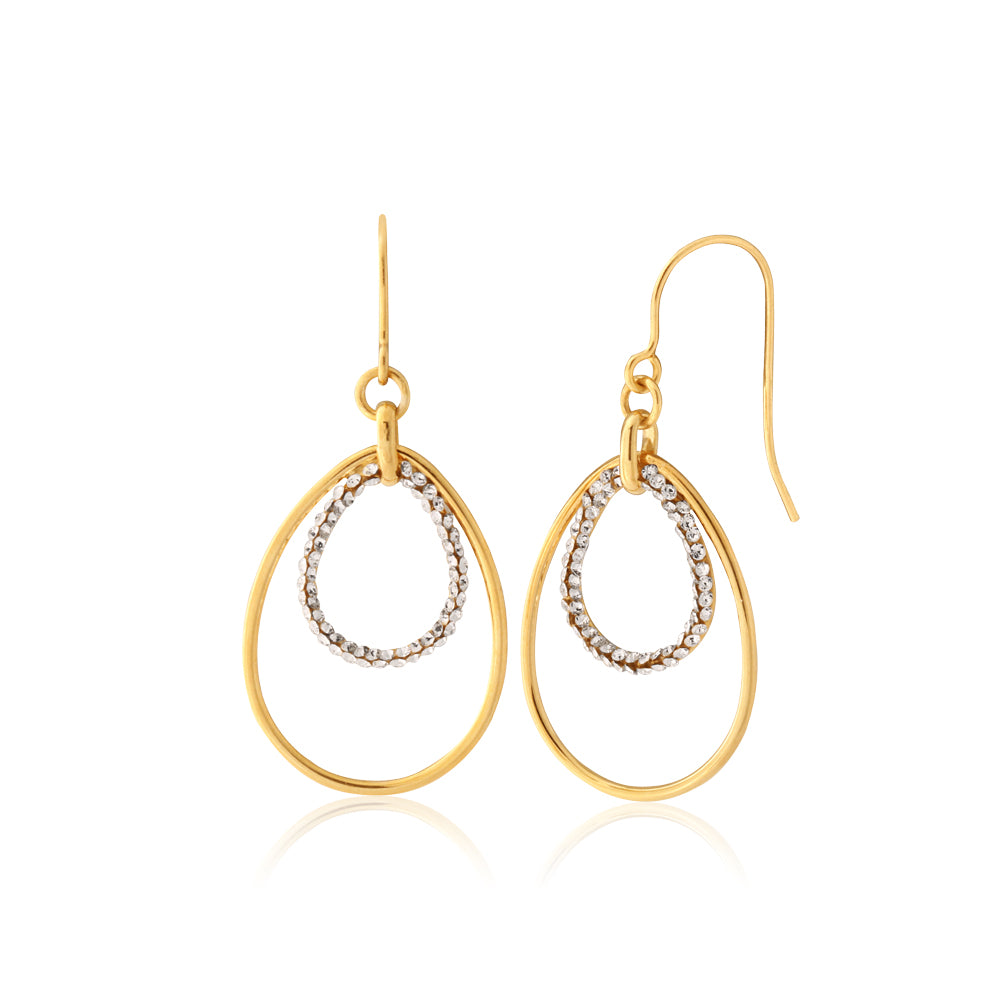 Stylish 9ct Yellow Gold-Filled Double Teardrop Crystal Dangle Earrings