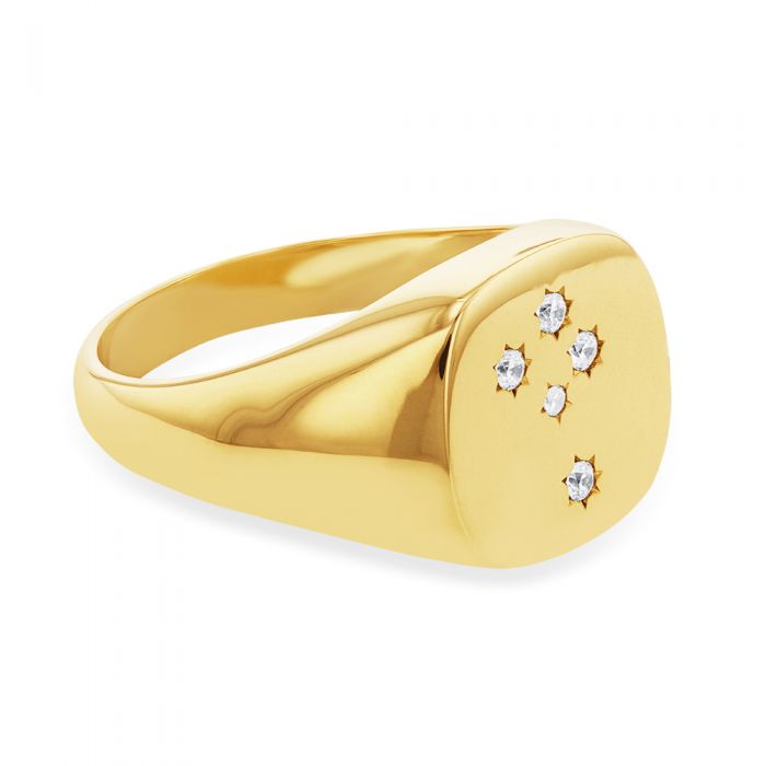 9 Carat Yellow Gold Gents Ring with Zirconia Southern Cross Design