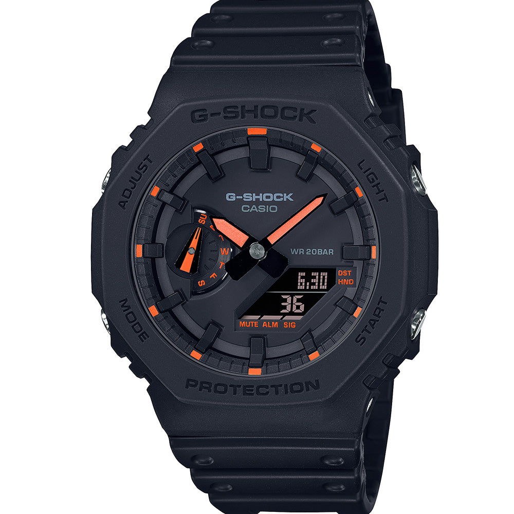 G-Shock GA2100-1A4 Neon Accent Series 'CasiOak' Men's Digital-Analog Watch with Unique Design