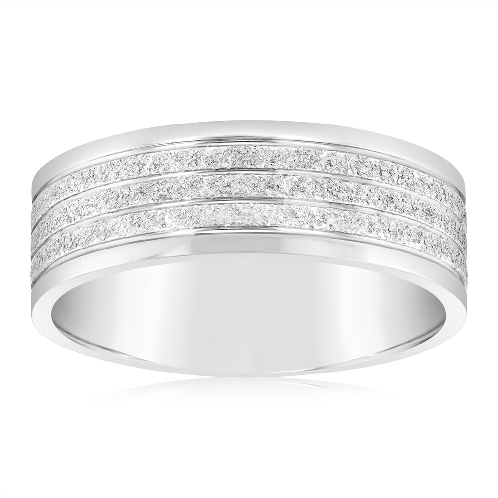Forte High - Quality Stainless Steel Stripped and Textured Men's Ring, 7.8mm Wide