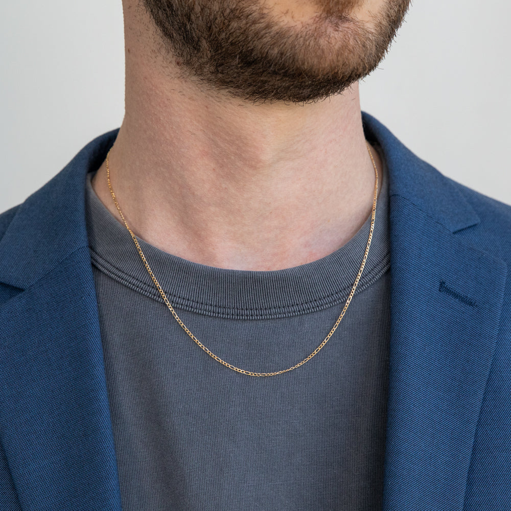 Italian-Made 9 Carat Figaro Style 3:1 Ratio Yellow Gold Chain, 50cm Long and 40 Gauge