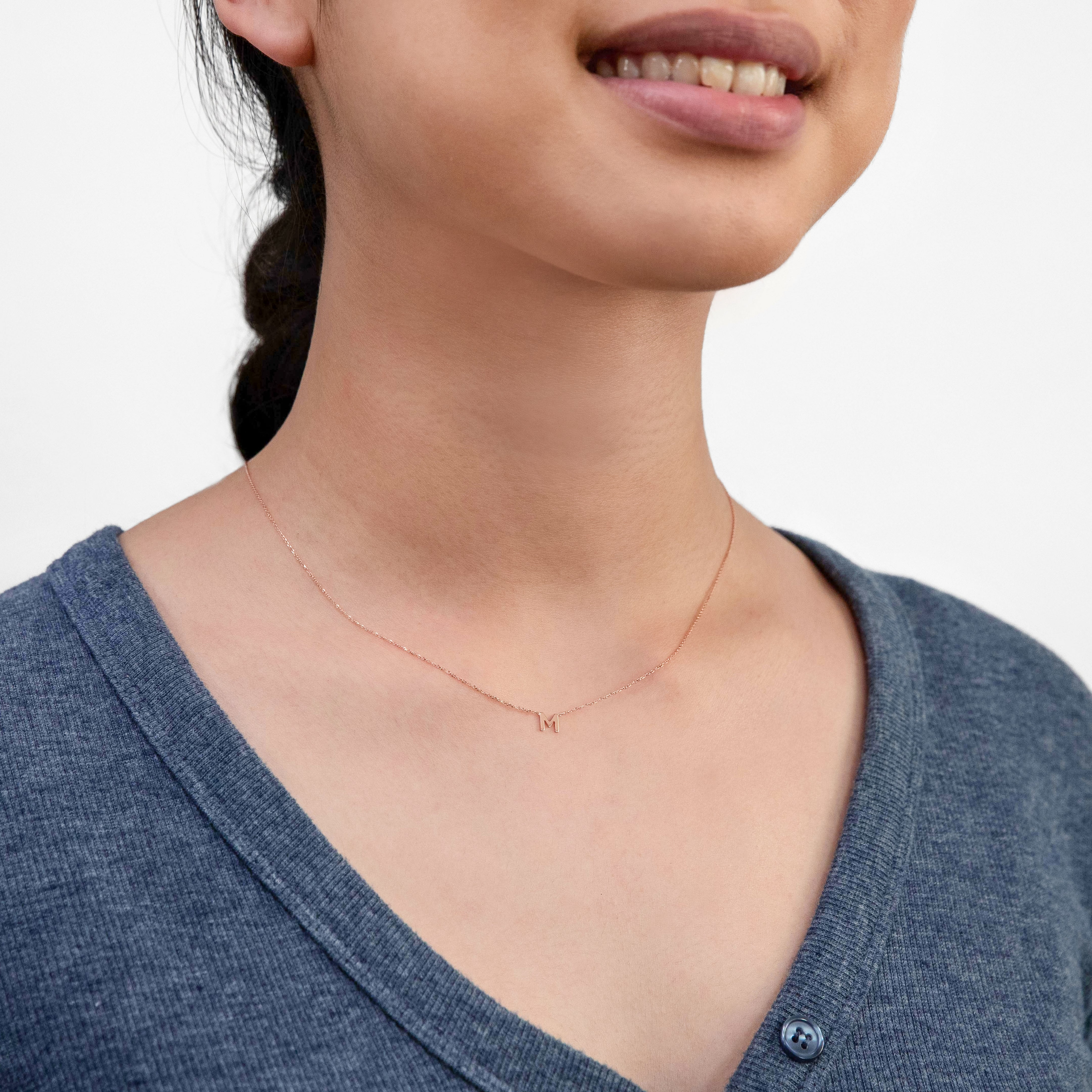 Stunning 9ct Rose Gold Initial 'M' Pendant with 43cm Chain