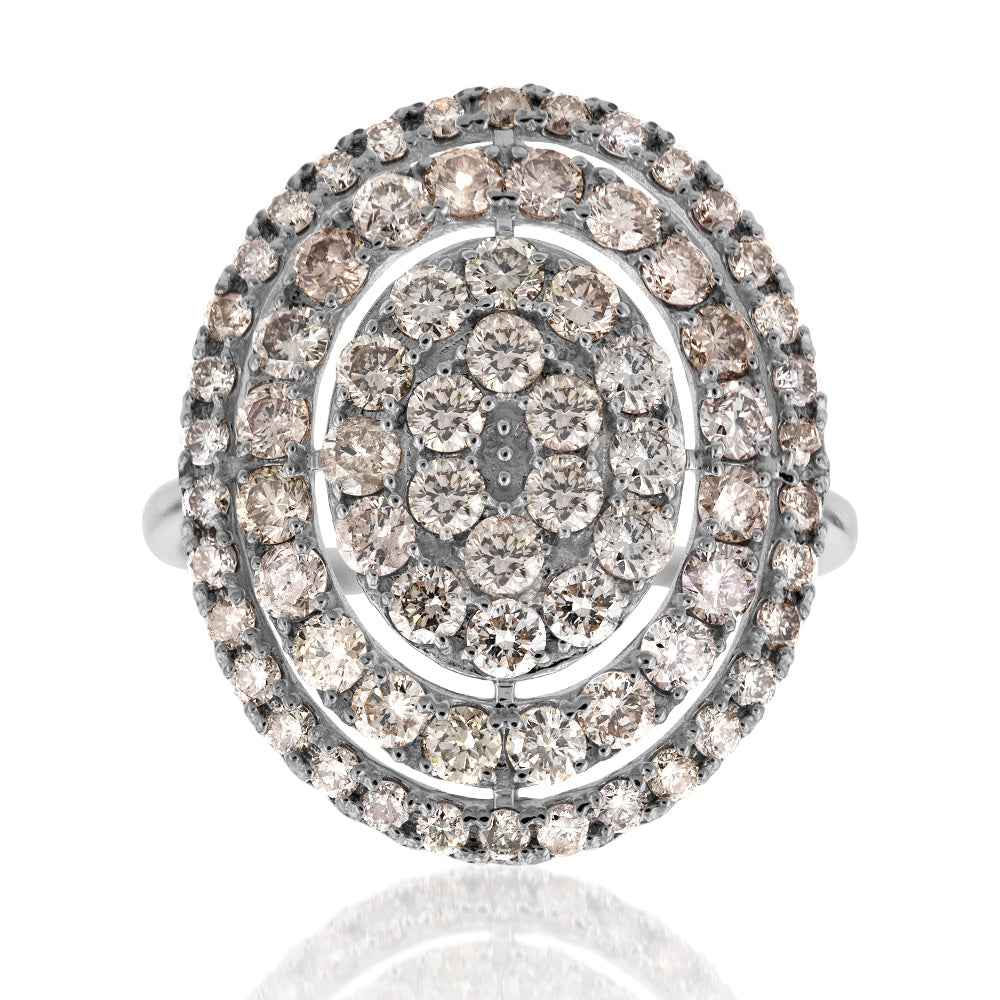 Exquisite 18ct White Gold Cluster Ring with 2 Carat Oval - Shaped Diamonds