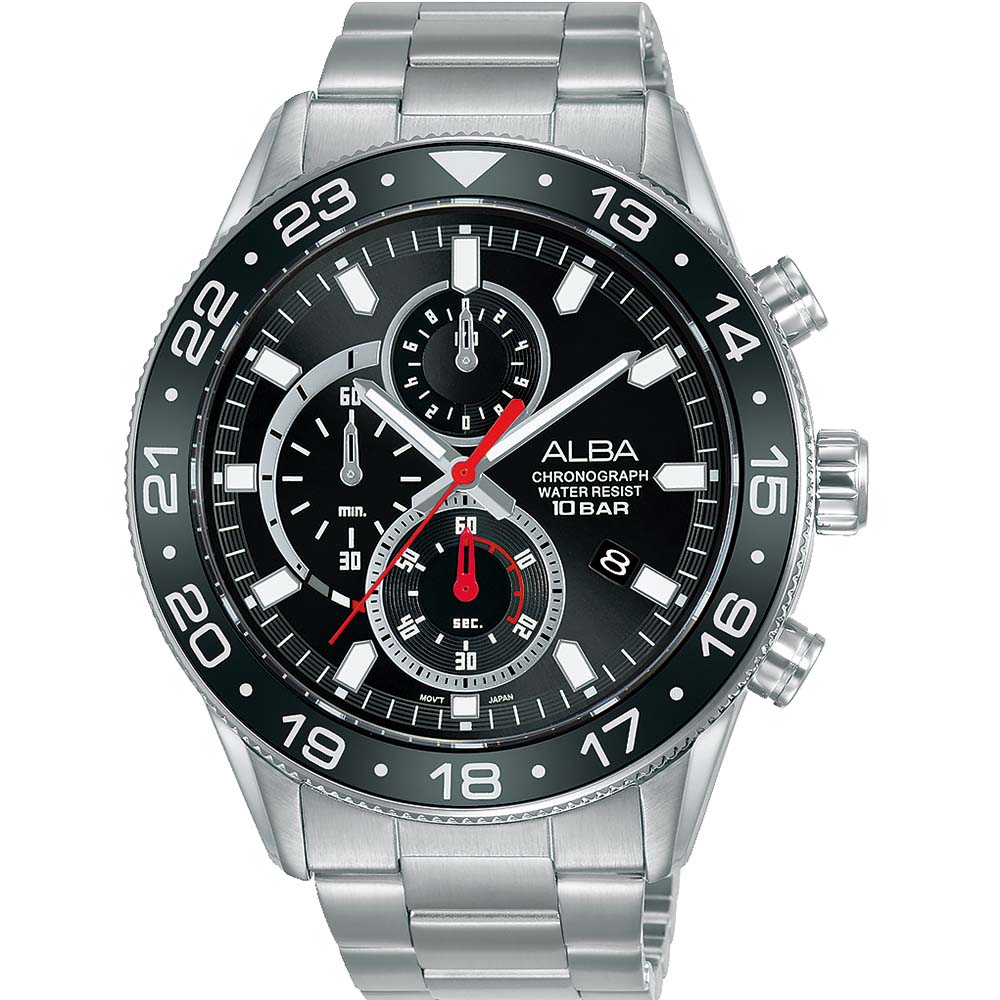 Alba Active AM3847X1 Sports Chronograph Watch with Bold Black Dial