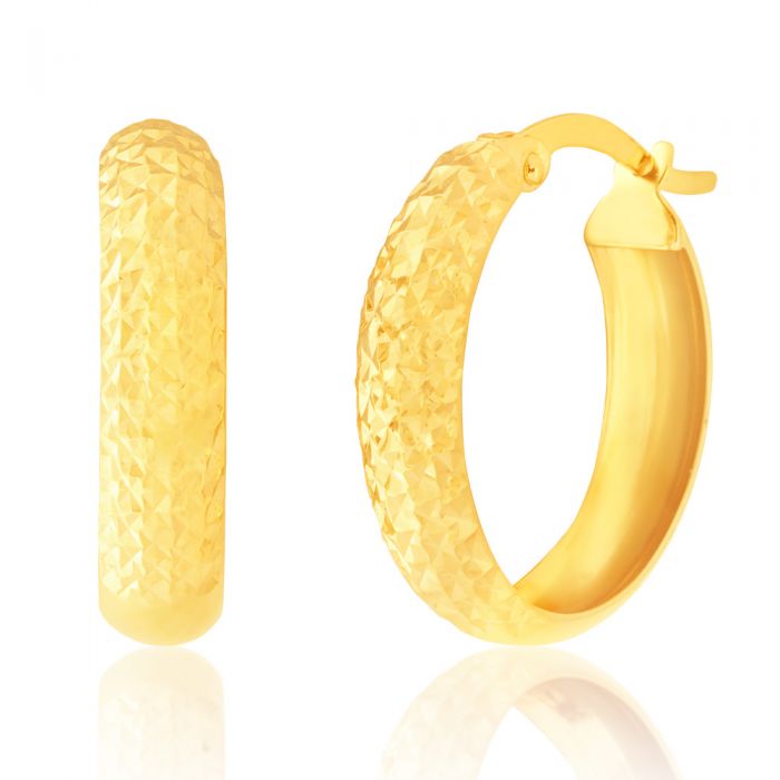 Exquisite 9ct Gold Diamond - Cut Hoop Earrings for a Touch of Elegance