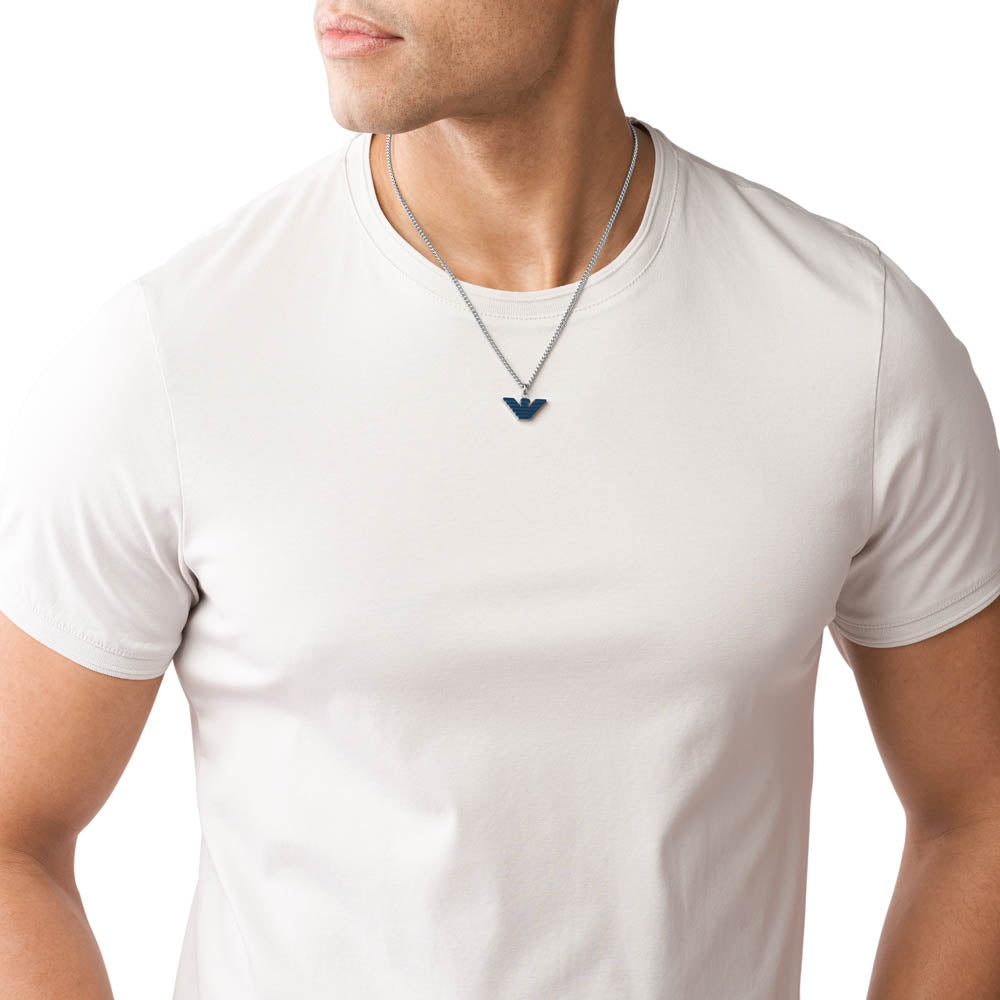 Emporio Armani Stainless Steel Essential Logo Pendant Necklace with Chain