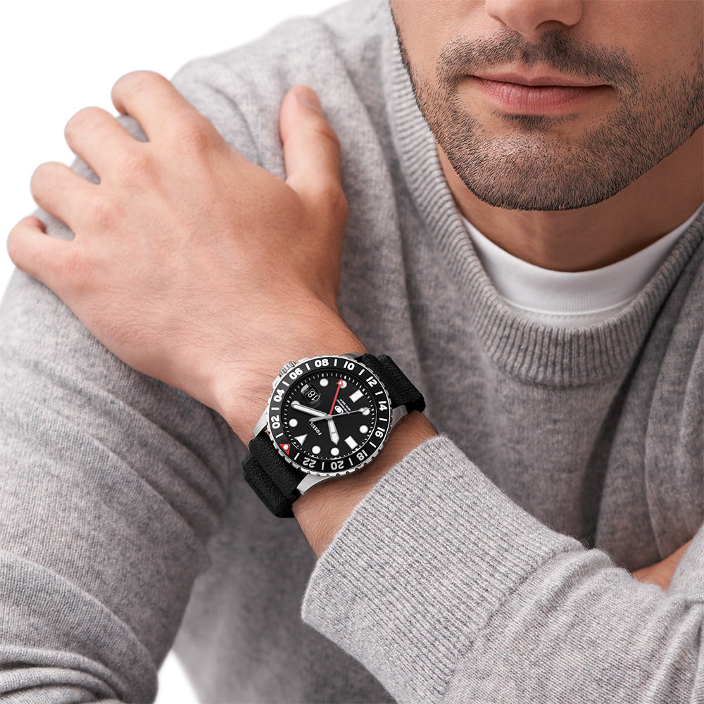 Fossil FS6036 Blue GMT Watch with 46mm Stainless Steel Case