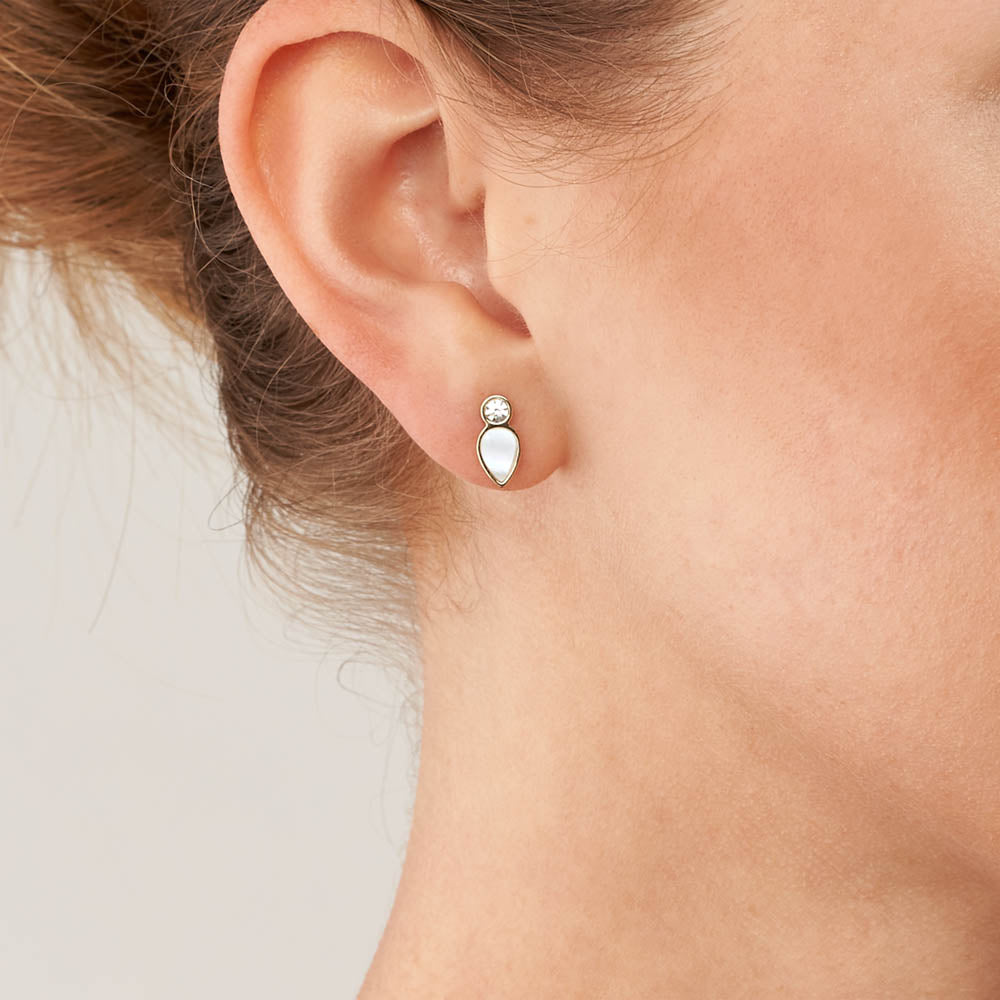 Fossil Stylish Yellow Gold - Coated Stainless Steel Mother - of - Pearl Teardrop Stud Earrings for Women