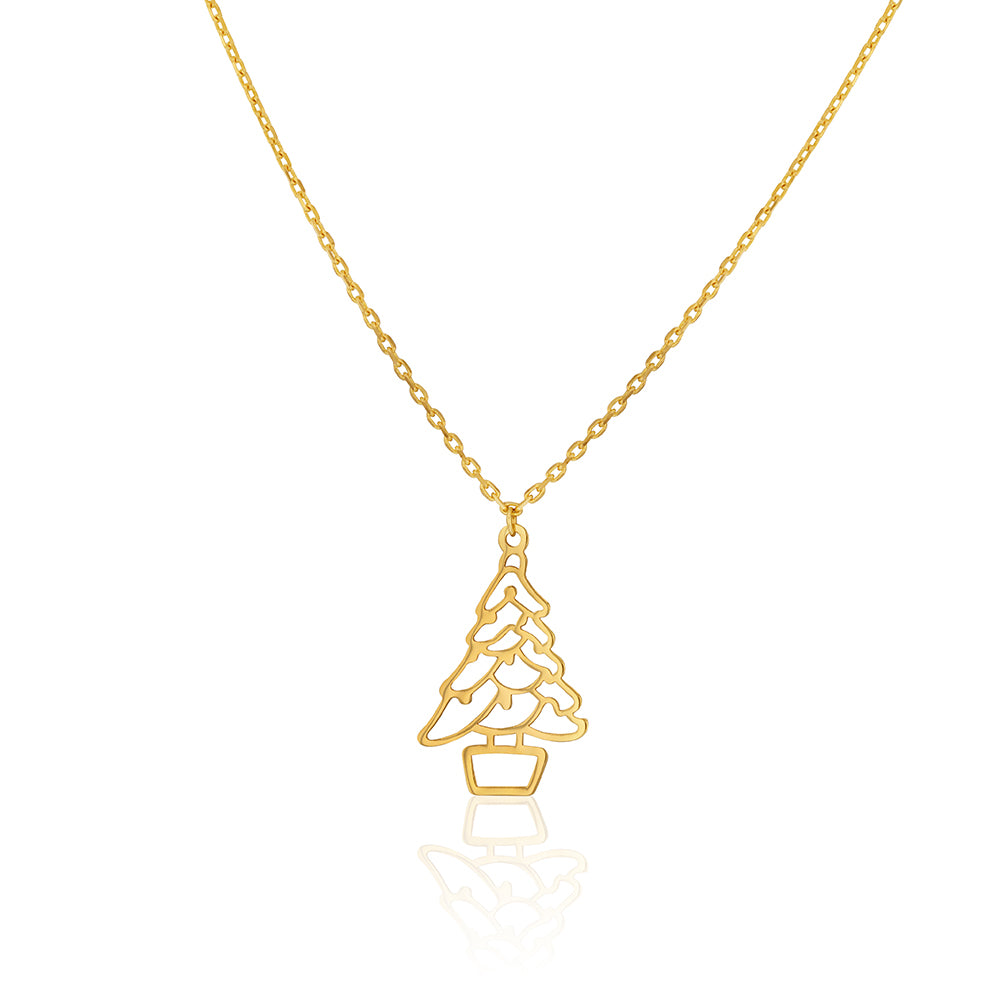 9ct Yellow Gold Christmas Tree Ornament Pendant with Necklace Chain
