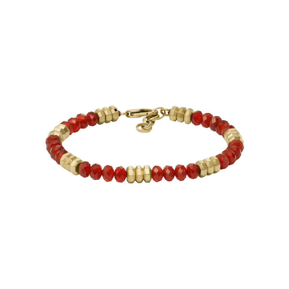 Fossil Exquisite Gold - Coated Stainless - Steel Jewelry with Red Agate Beads Bracelet for Fashion Lovers