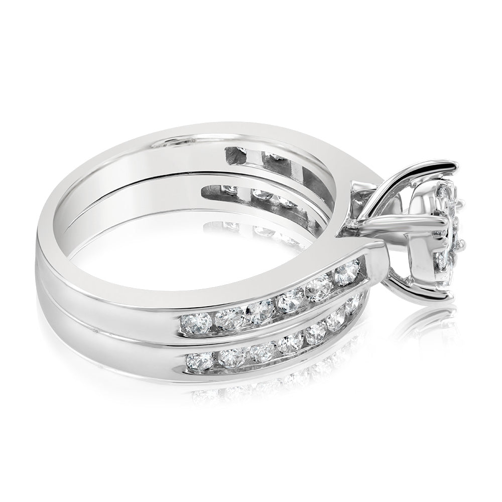 1 Carat 9ct White Gold Diamond Bridal Halo Set Ring - A Timeless Symbol