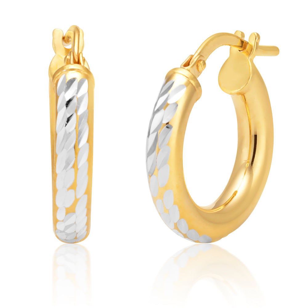 10mm 9ct Two-Tone Gold Filled Diamond Cut Shimmering Hoop Earrings