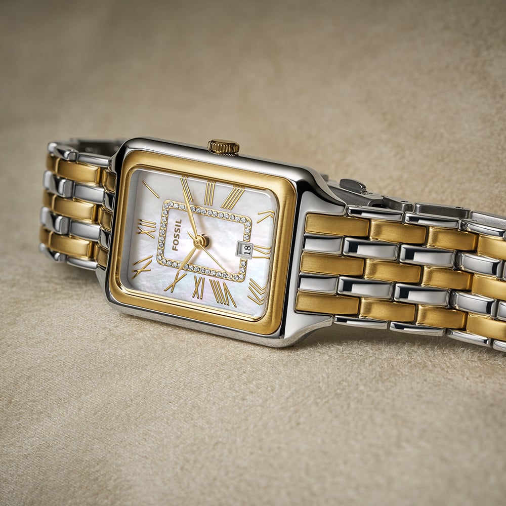 Fossil Luxury Gold Rectangular Case Raquel ES5304 Women's Watch