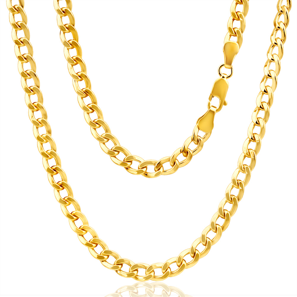 9ct Radiant Yellow Gold-Plated Copper Curb Chain Necklace for Versatile Styling