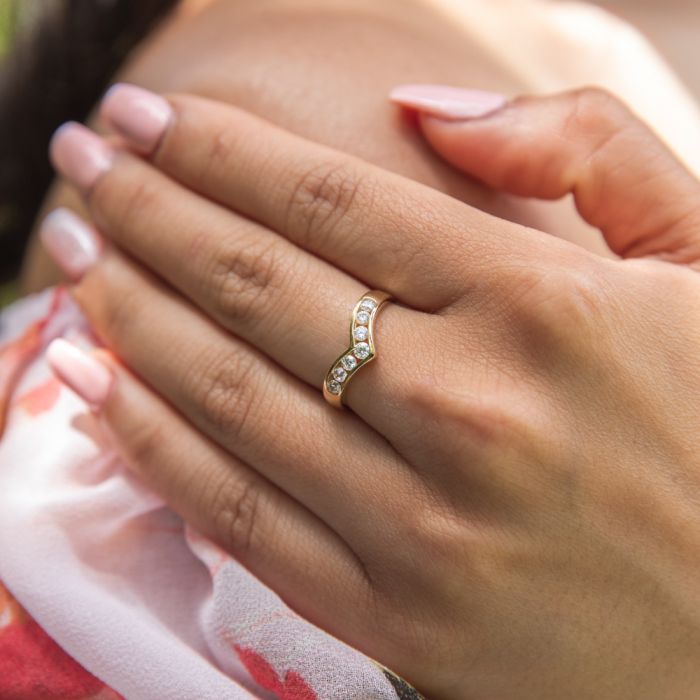 9ct Yellow Gold Wishbone Ring with Sparkling Cubic Zirconias