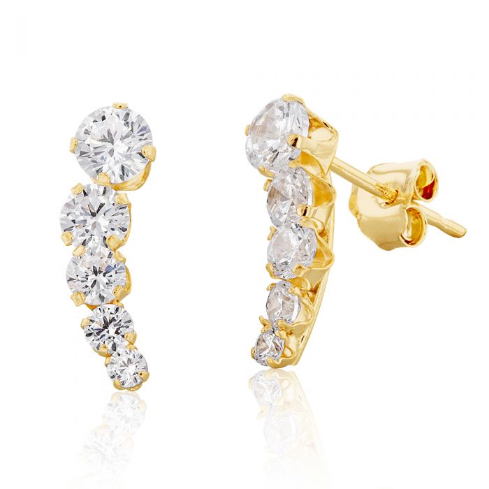 Stunning 9ct Yellow Gold Zirconia Graduated Ear Climbers for Trendy Ears