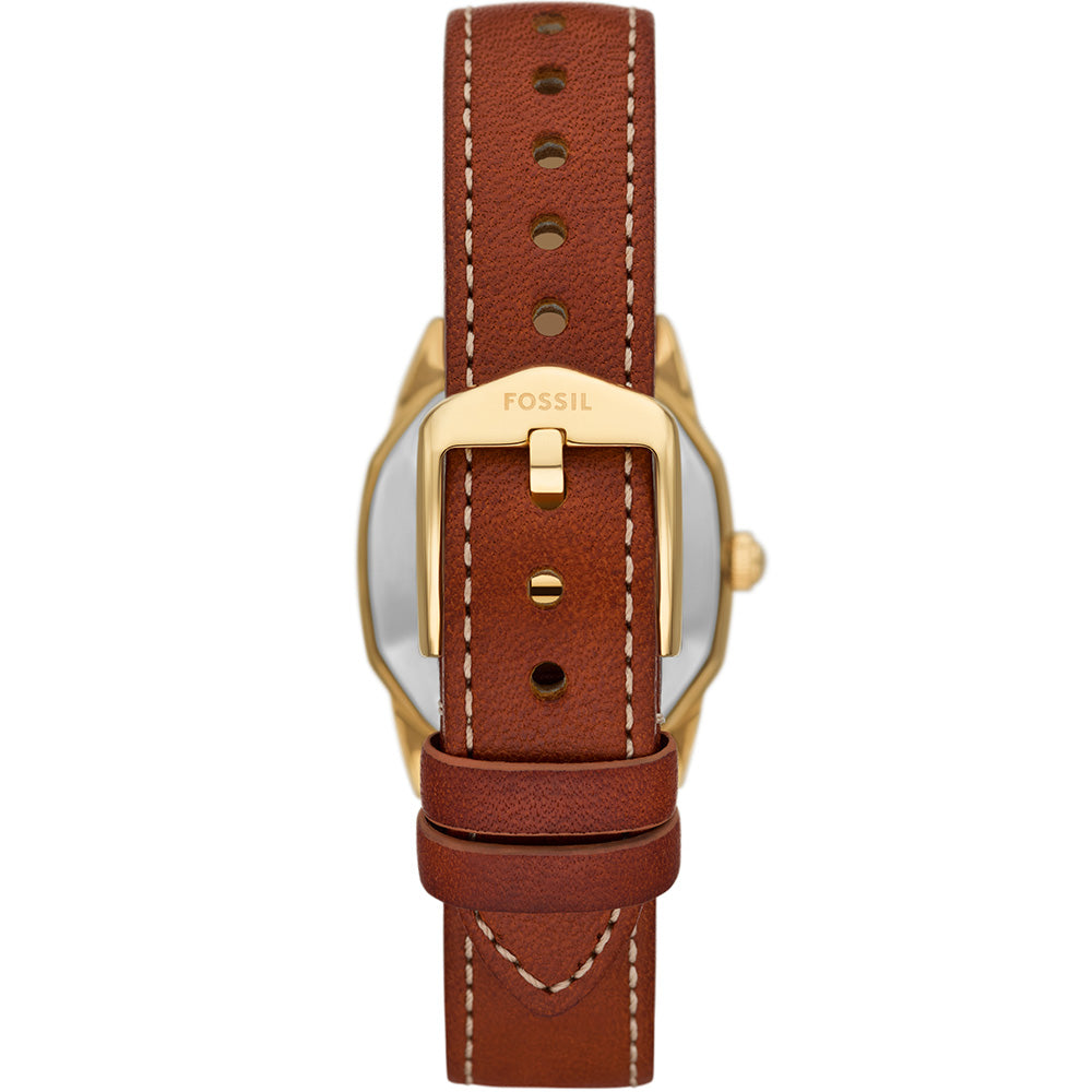 Fossil ES5364 Harlow Gold Octagonal Stainless-Steel Watch with Brown Leather Strap