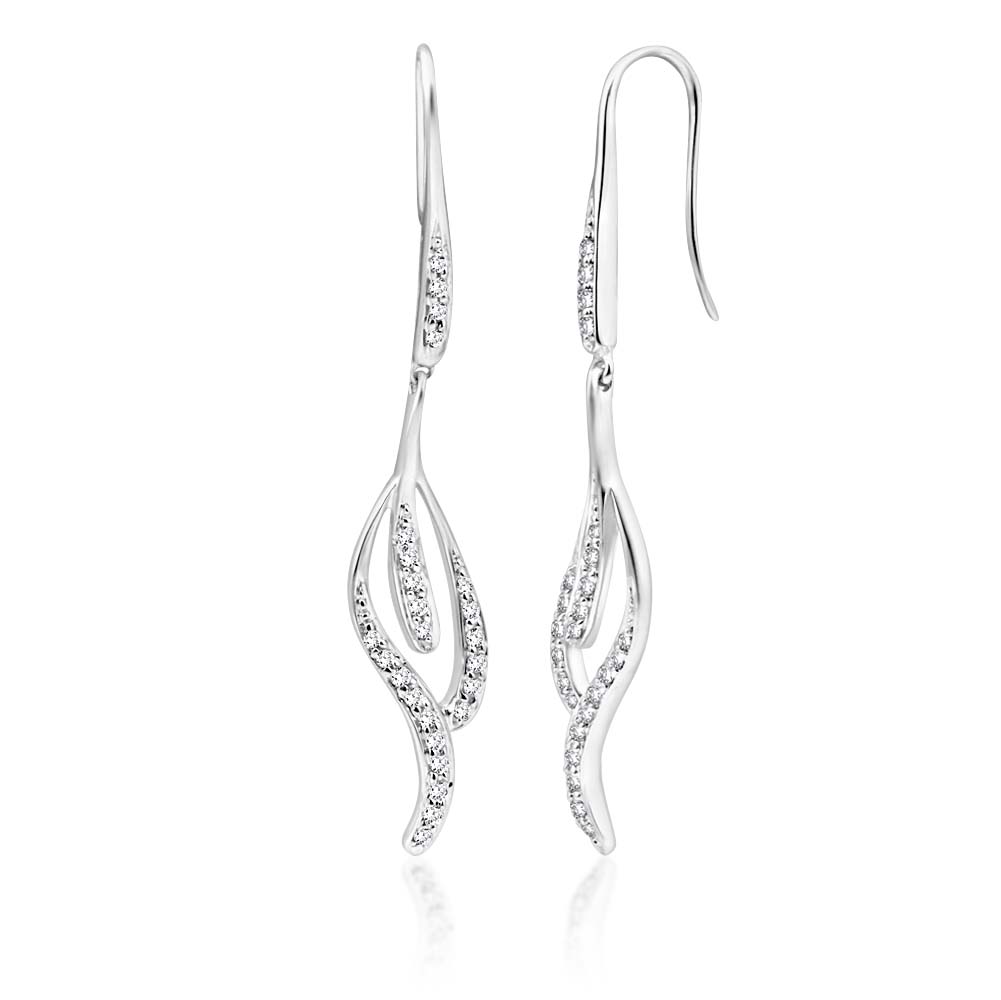 Exquisite 9ct Superb White Gold Diamond Drop Flutter Earrings - A Perfect Jewelry Piece