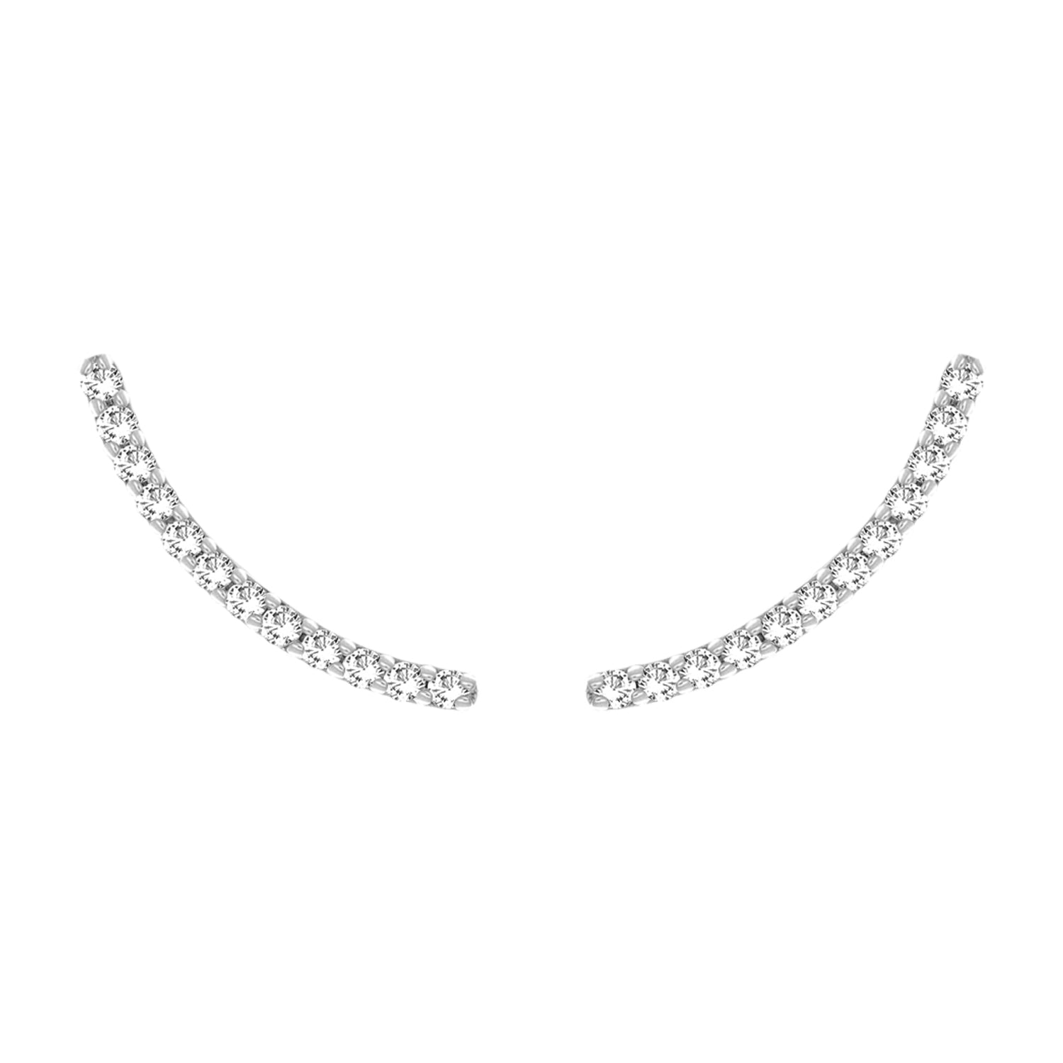 Stylish 9 Carat White Gold Stud Ear Climbers Earrings Set with 0.05 Carat Diamonds