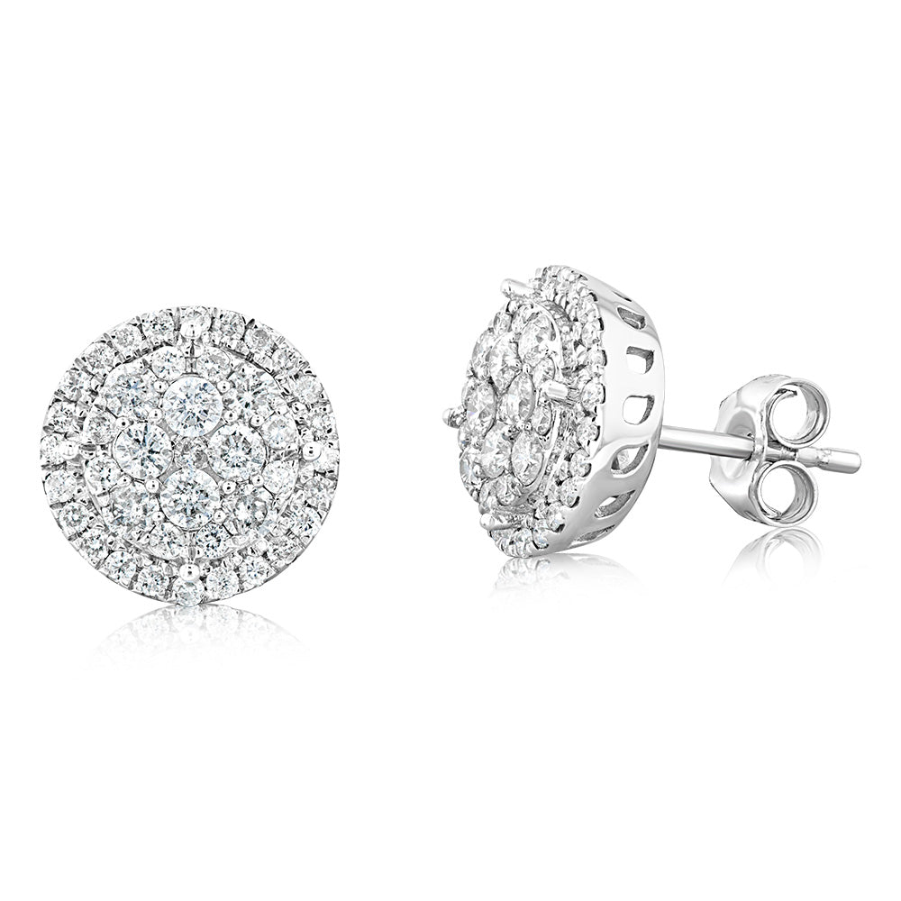 Stunning 9ct White Gold 1 Carat Diamond Halo Stud Earrings for Elegant Style