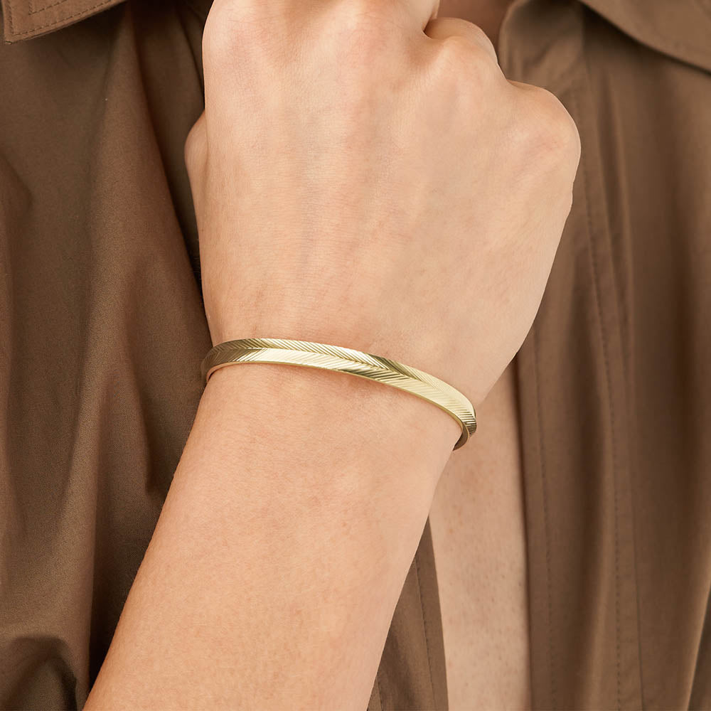 Fossil Harlow Style Open Bangle Crafted from Stainless Steel with Yellow Gold Plating