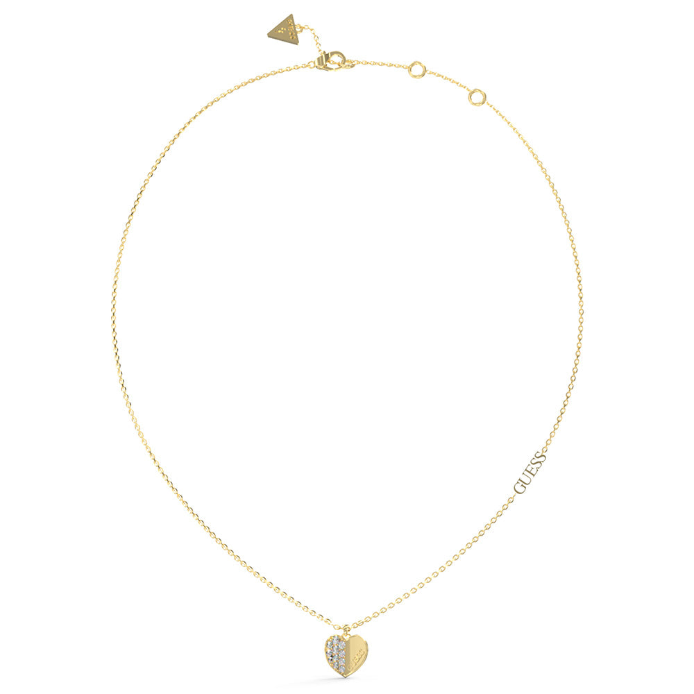 Guess 16-18 Inch Gold-Plated Stainless Steel Heart Chain with Plain & Pave Design