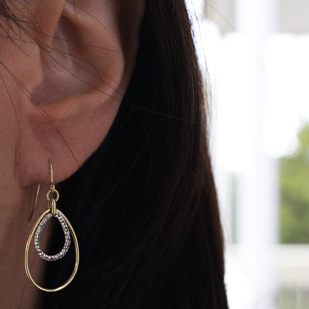 Stylish 9ct Yellow Gold-Filled Double Teardrop Crystal Dangle Earrings