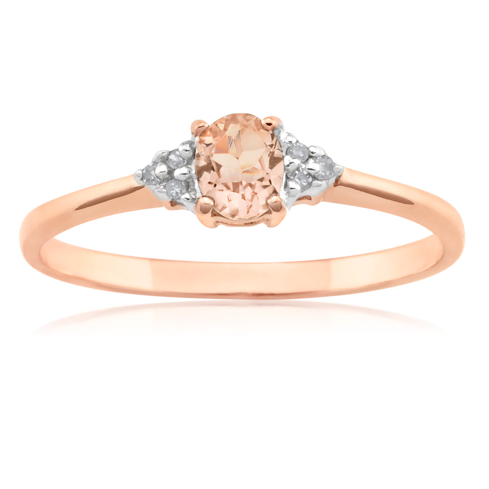 Exquisite 9 Carat Rose Gold Morganite and Diamond Engagement Ring