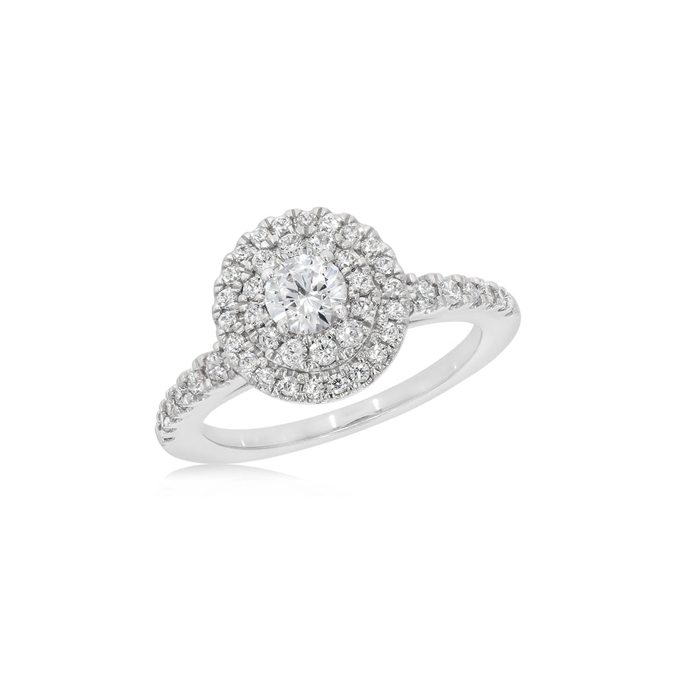 Exquisite 9ct White Gold 1-Carat Diamond Halo Engagement Ring