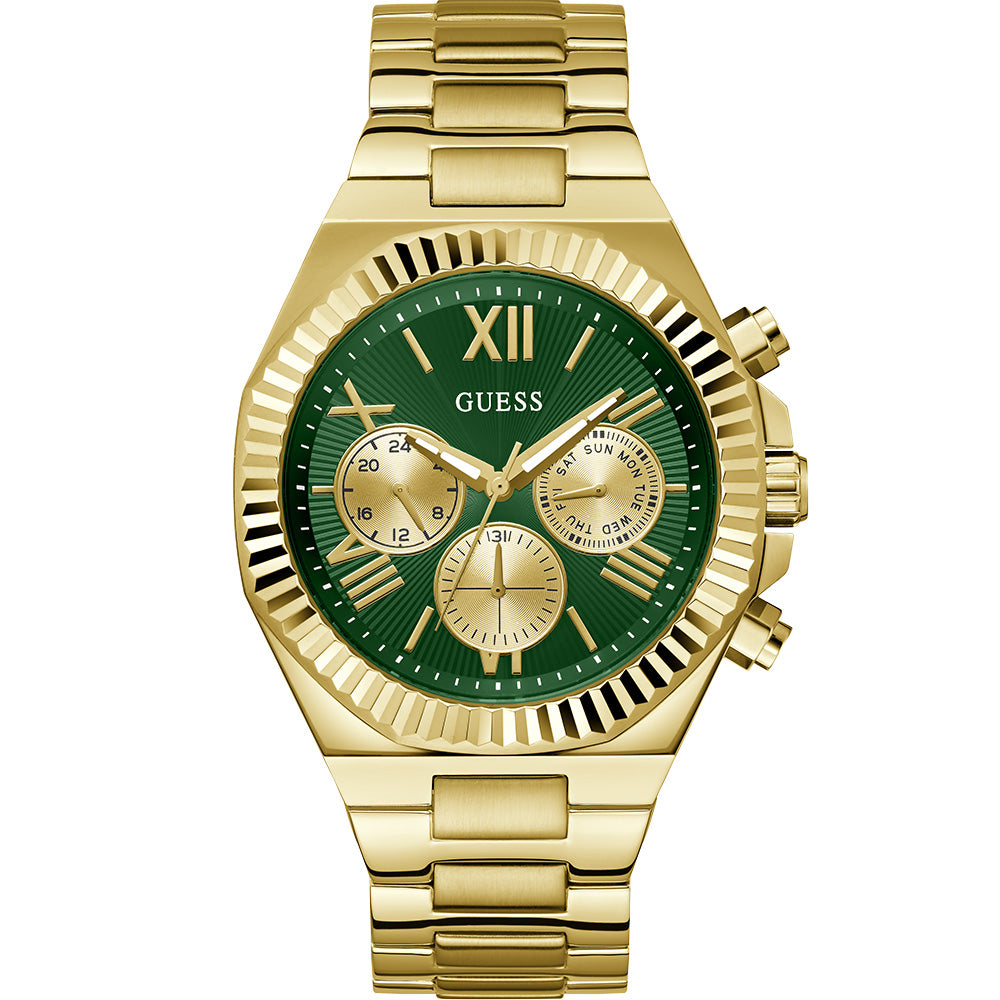 Guess Equity Men's Multi-Function Gold and Green Link GW0703G2 Wristwatch