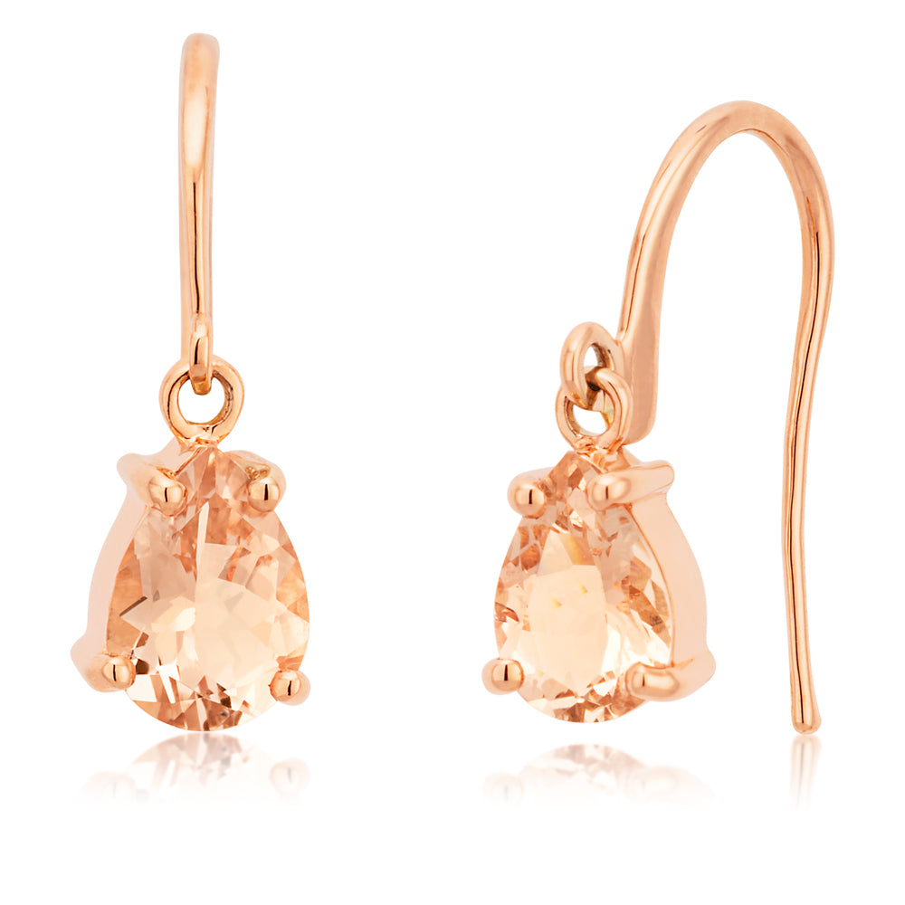 Exquisite 9ct Rose Gold 1.07 Carat Morganite Dangling Earrings