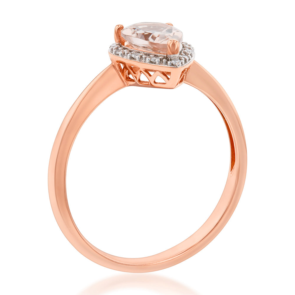 1.00ct Morganite 8x6mm Pear & Diamond Ring in 9ct Rose Gold