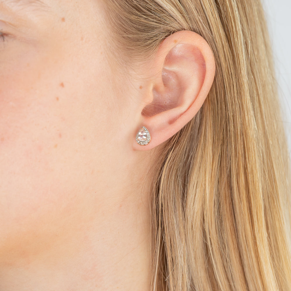 Gorgeous 9ct Rose Gold 6x4mm Pear - Shaped Morganite and 0.15ct Diamond Stud Earrings for Women's Jewelry Collection