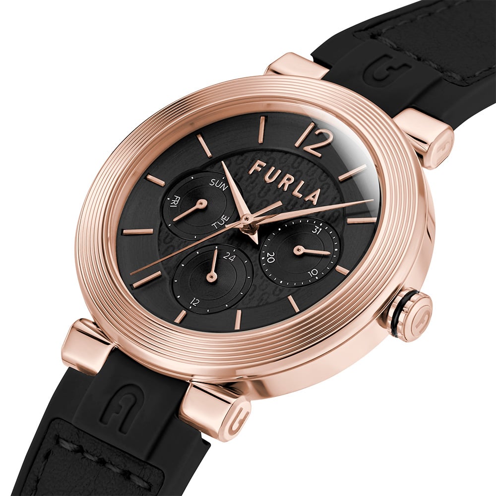 Furla Multifunctional Black Leather Ladies' Wristwatch from the Block Collection - Model WW00011002L3