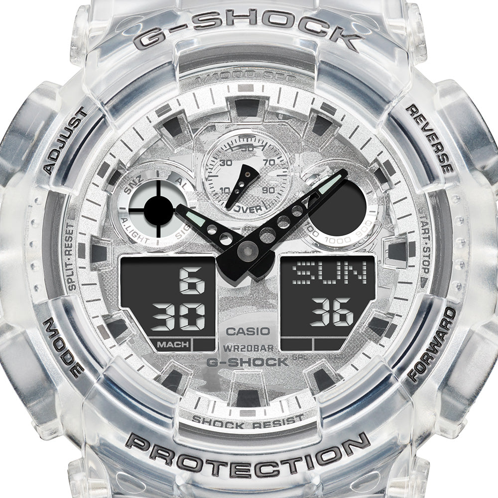 G-Shock GA100SKC-1A Transparent Men's Watch with Snow Camouflage Dial
