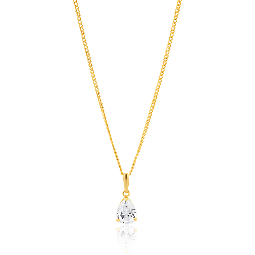 9 Carat Yellow Gold Elegant Teardrop-shaped Zirconia Pendant for Women's Jewelry Collection