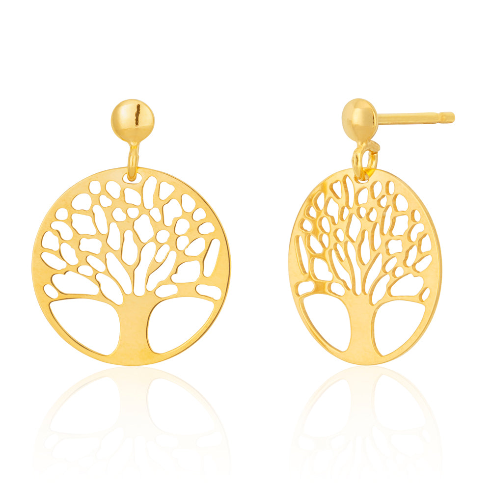 9 Carat Gold Filled Stud Earrings Featuring a Beautiful Tree of Life Cut - Out Design