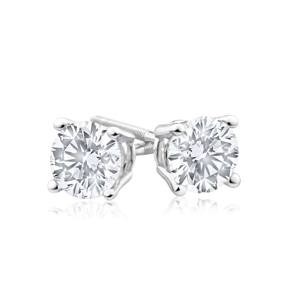 Exquisite 18ct White Gold Diamond Stud Earrings Featuring 0.75 Carats of Shining Diamonds