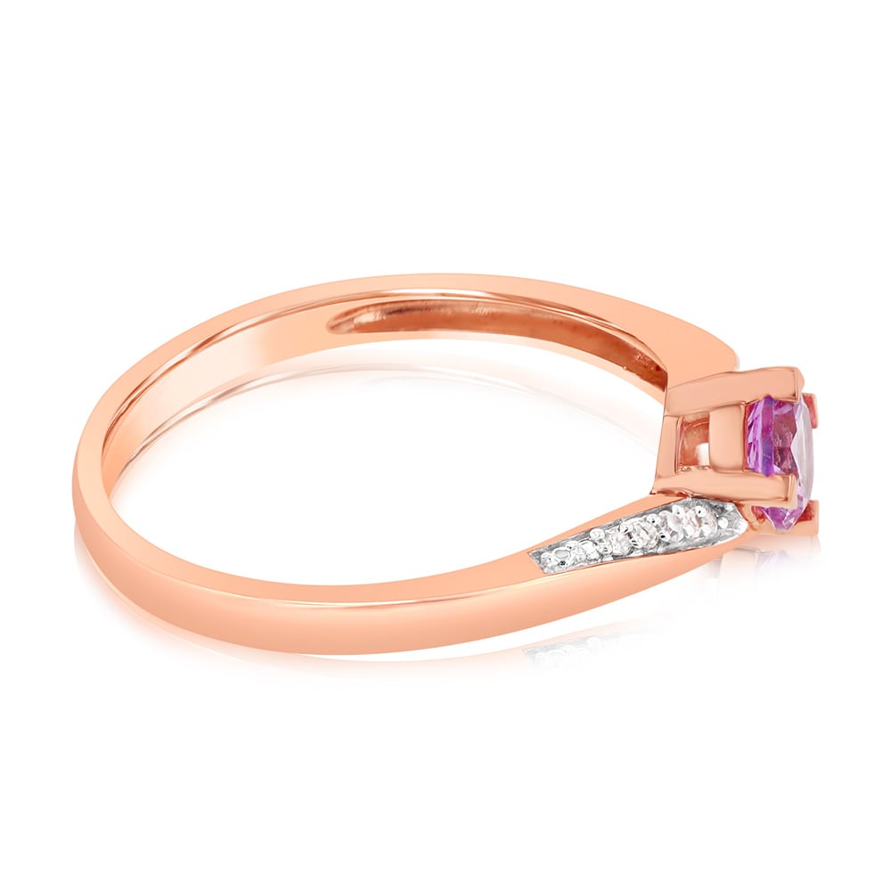 Stunning 9ct Rose Gold Ring with Diamonds and Lab - Created Pink Sapphires