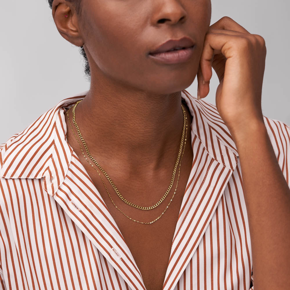 Stylish Fossil Yellow Gold-Plated Stainless Steel Chain Jewelry Set