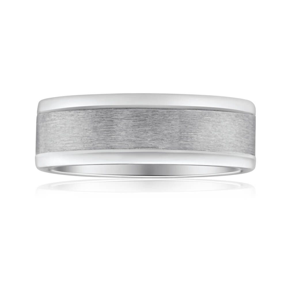 Exquisite 9ct White Gold and Titanium 7mm Flawless Cut Wedding Ring